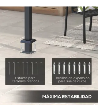 Cenador de Jardín 3x4 m con Techo Retráctil de Poliéster y 12 Orificios de Drenaje Pérgola para Terraza Blanco y Gris