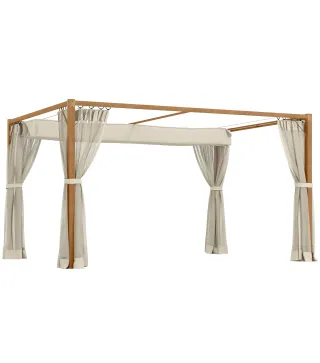 Pérgola de Jardín 4x3 m con Techo Retráctil Mosquiteras Laterales de Malla y Marco de Aluminio para Terraza Natural