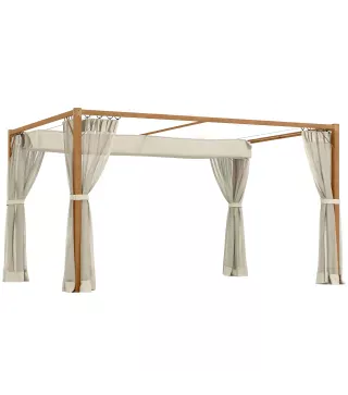 Pérgola de Jardín 4x3 m con Techo Retráctil Mosquiteras Laterales de Malla y Marco de Aluminio para Terraza Natural