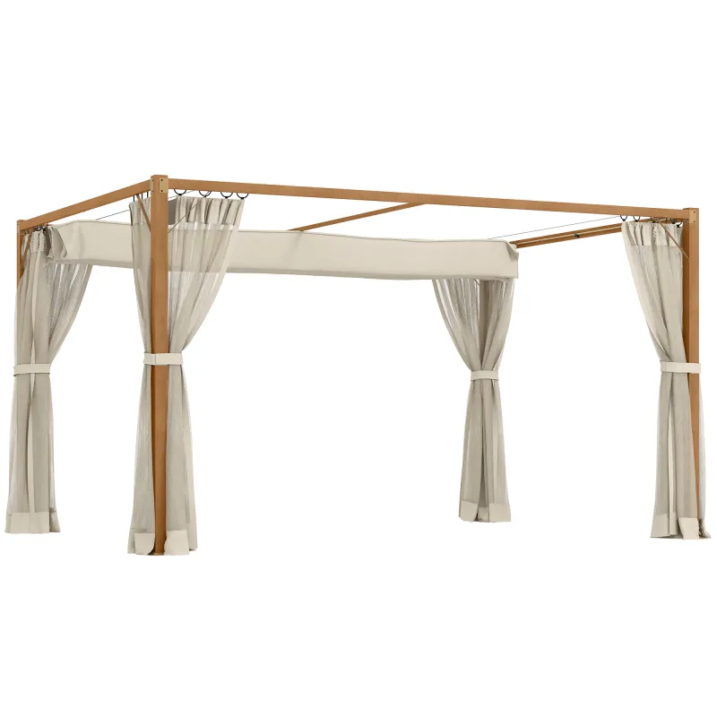 Pérgola de Jardín 4x3 m con Techo Retráctil Mosquiteras Laterales de Malla y Marco de Aluminio para Terraza Natural