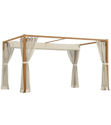 Pérgola de Jardín 4x3 m con Techo Retráctil Mosquiteras Laterales de Malla y Marco de Aluminio para Terraza Natural