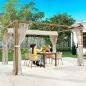 Pérgola de Jardín 4x3 m con Techo Retráctil Mosquiteras Laterales de Malla y Marco de Aluminio para Terraza Natural