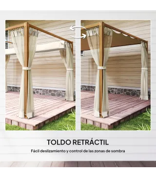 Pérgola de Jardín 4x3 m con Techo Retráctil Mosquiteras Laterales de Malla y Marco de Aluminio para Terraza Natural