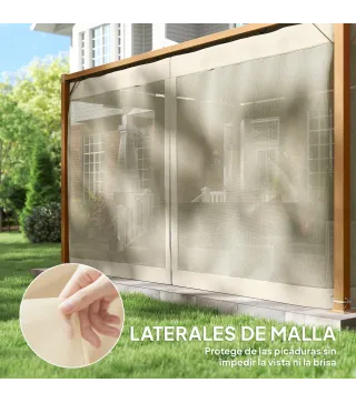 Pérgola de Jardín 4x3 m con Techo Retráctil Mosquiteras Laterales de Malla y Marco de Aluminio para Terraza Natural