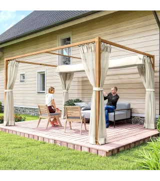 Pérgola de Jardín 4x3 m con Techo Retráctil Mosquiteras Laterales de Malla y Marco de Aluminio para Terraza Natural