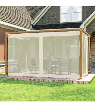 Pérgola de Jardín 4x3 m con Techo Retráctil Mosquiteras Laterales de Malla y Marco de Aluminio para Terraza Natural