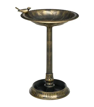 Baño para Pájaros de Jardín Exterior con 2 Niveles Recipientes para Agua y Comida Diseño Retro y Elegante Bronce