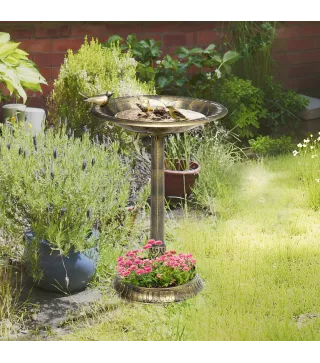 Baño para Pájaros de Jardín Exterior con 2 Niveles Recipientes para Agua y Comida Diseño Retro y Elegante Bronce