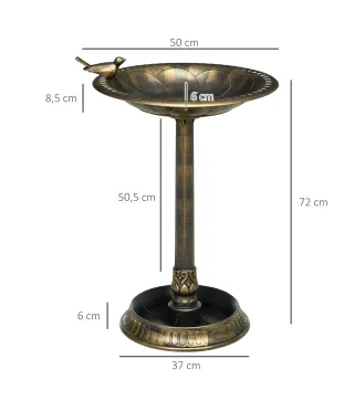 Baño para Pájaros de Jardín Exterior con 2 Niveles Recipientes para Agua y Comida Diseño Retro y Elegante Bronce