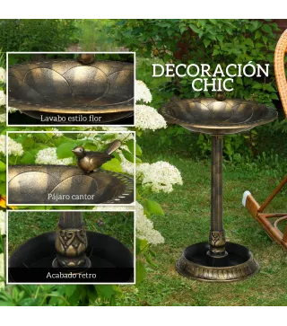 Baño para Pájaros de Jardín Exterior con 2 Niveles Recipientes para Agua y Comida Diseño Retro y Elegante Bronce