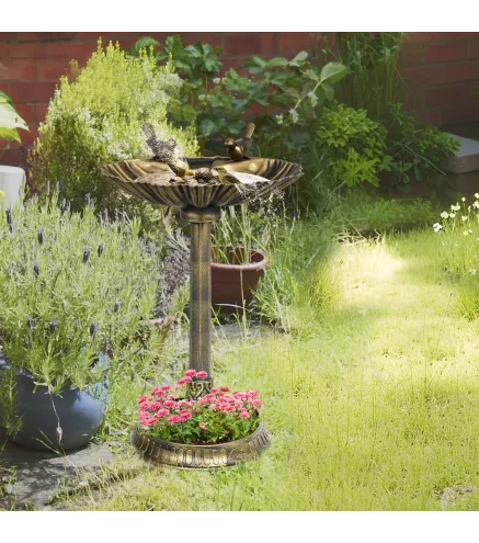 Baño para Pájaros de Jardín Exterior 81 cm con Diseño de Concha y Acabado Envejecido Ligero y Resistente Bronce