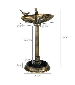 Baño para Pájaros de Jardín Exterior 81 cm con Diseño de Concha y Acabado Envejecido Ligero y Resistente Bronce