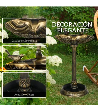 Baño para Pájaros de Jardín Exterior 81 cm con Diseño de Concha y Acabado Envejecido Ligero y Resistente Bronce