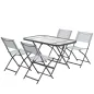 Conjunto de Mesa y 4 Sillas de Jardín Plegable con Mesa de Vidrio Templado Estilo Moderno para Terraza Patio Gris