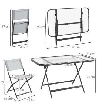 Conjunto de Mesa y 4 Sillas de Jardín Plegable con Mesa de Vidrio Templado Estilo Moderno para Terraza Patio Gris