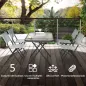 Conjunto de Mesa y 4 Sillas de Jardín Plegable con Mesa de Vidrio Templado Estilo Moderno para Terraza Patio Gris