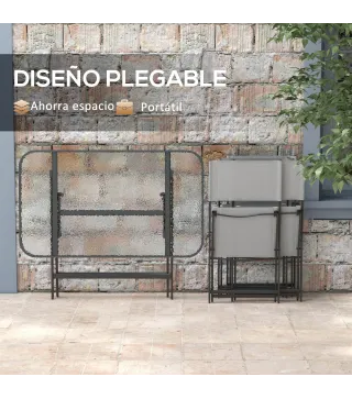 Conjunto de Mesa y 4 Sillas de Jardín Plegable con Mesa de Vidrio Templado Estilo Moderno para Terraza Patio Gris