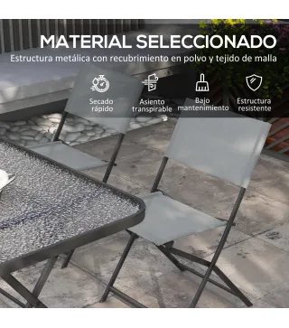 Conjunto de Mesa y 4 Sillas de Jardín Plegable con Mesa de Vidrio Templado Estilo Moderno para Terraza Patio Gris