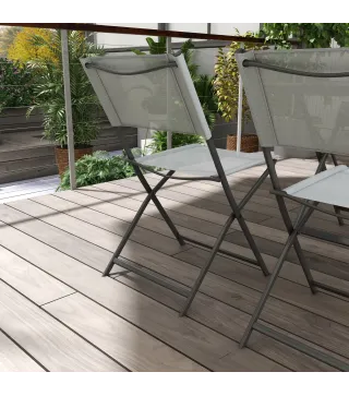 Conjunto de Mesa y 4 Sillas de Jardín Plegable con Mesa de Vidrio Templado Estilo Moderno para Terraza Patio Gris