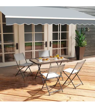 Conjunto de Mesa y 4 Sillas de Jardín Plegable con Mesa de Vidrio Templado Estilo Moderno para Terraza Patio Gris