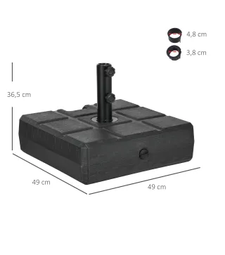 Soporte para Parasol Rellenable de Agua 30 kg y Arena 40 kg para Poste de Paraguas de Ø38/48 mm 49x49x36,5 cm Negro