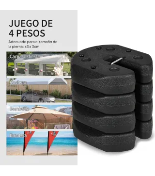 Pack de 4 Pesos para Carpas Plegables Rellenados con Cemento Bases para Toldo Pérgola Ø22x5,5 cm Negro