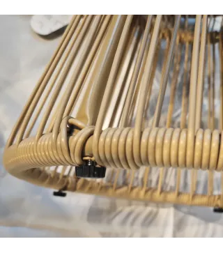 Mesa de Ratán Sintético Redonda con Encimera de Cristal y Marco de Metal Carga 30 kg para Patio Jardín Ø40x42 cm Beige