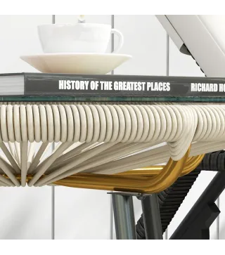 Mesa Auxiliar de Ratán Sintético Redonda para Exteriores con Encimera de Vidrio Templado Ø50x50 cm Crema