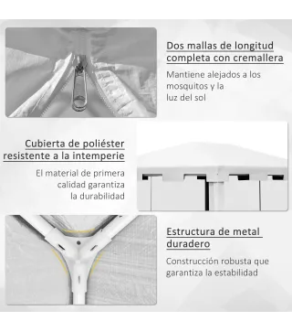 Cenador Exterior 4x3 m con 4 Mosquiteras Laterales 2 Puertas con Cremallera y 6 Orificios de Drenaje Blanco y Negro