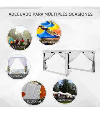 Cenador Exterior 4x3 m con 4 Mosquiteras Laterales 2 Puertas con Cremallera y 6 Orificios de Drenaje Blanco y Negro