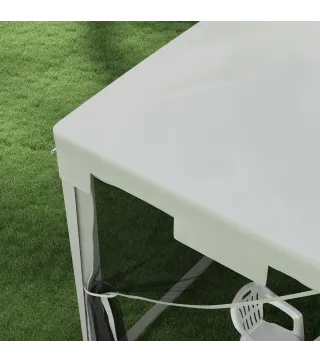 Cenador Exterior 4x3 m con 4 Mosquiteras Laterales 2 Puertas con Cremallera y 6 Orificios de Drenaje Blanco y Negro