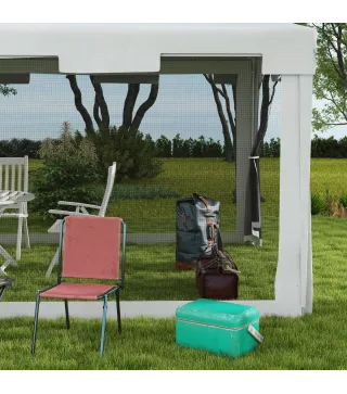 Cenador Exterior 4x3 m con 4 Mosquiteras Laterales 2 Puertas con Cremallera y 6 Orificios de Drenaje Blanco y Negro