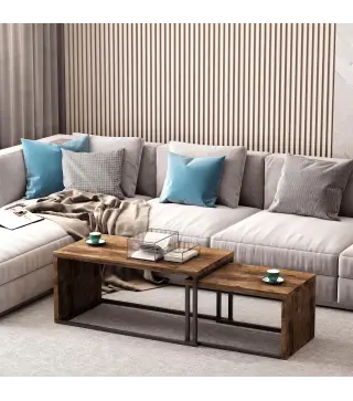 Juego de 2 Mesas de Centro, Mesa Nido Moderna, Mesitas Auxiliares, Marco de Metal, para Salón, Dormitorio, Grande 90x48x