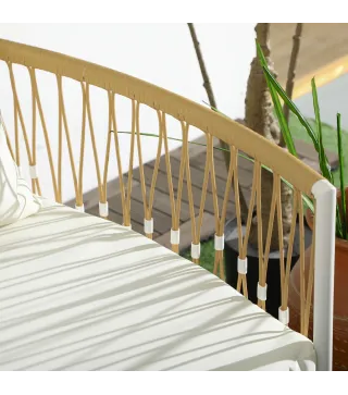 Conjunto Jardín Exterior de 2 Sillas y Mesa de Ratán con Cojines Acolchados para Balcón Terraza Amarillo y Crema