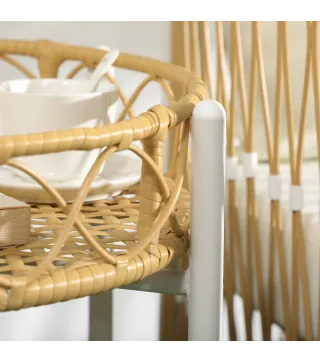 Conjunto Jardín Exterior de 2 Sillas y Mesa de Ratán con Cojines Acolchados para Balcón Terraza Amarillo y Crema