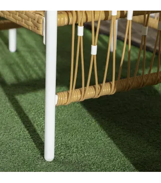 Conjunto Jardín Exterior de 2 Sillas y Mesa de Ratán con Cojines Acolchados para Balcón Terraza Amarillo y Crema