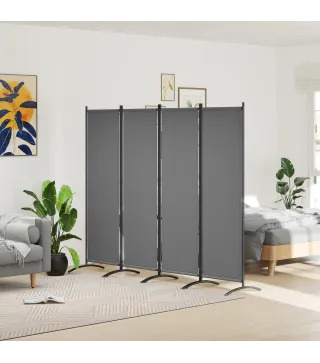 Biombo de 4 Paneles Separador de Ambientes Plegable 221x172 cm Biombo Interior para Oficina Dormitorio Gris Oscuro