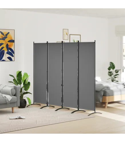 Biombo de 4 Paneles Separador de Ambientes Plegable 221x172 cm Biombo Interior para Oficina Dormitorio Gris Oscuro