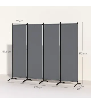 Biombo de 4 Paneles Separador de Ambientes Plegable 221x172 cm Biombo Interior para Oficina Dormitorio Gris Oscuro