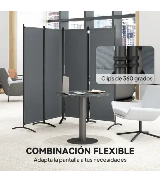 Biombo de 4 Paneles Separador de Ambientes Plegable 221x172 cm Biombo Interior para Oficina Dormitorio Gris Oscuro