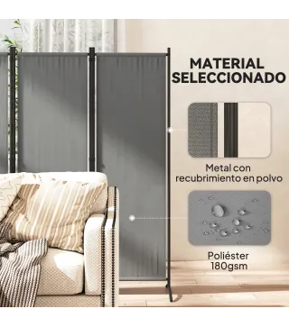 Biombo de 4 Paneles Separador de Ambientes Plegable 221x172 cm Biombo Interior para Oficina Dormitorio Gris Oscuro