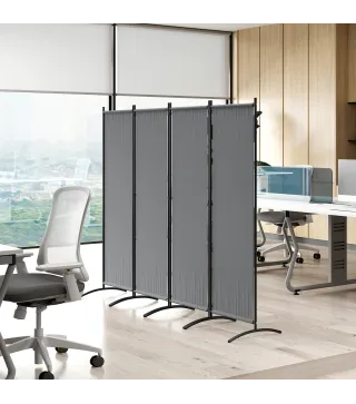 Biombo de 4 Paneles Separador de Ambientes Plegable 221x172 cm Biombo Interior para Oficina Dormitorio Gris Oscuro
