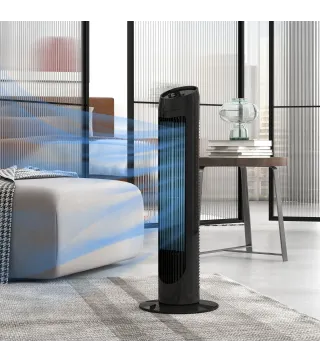 Ventilador de Torre 45W Ventilador Vertical Silencioso con 3 Velocidades Oscilación 70° para Salón Ø27x75 cm Negro