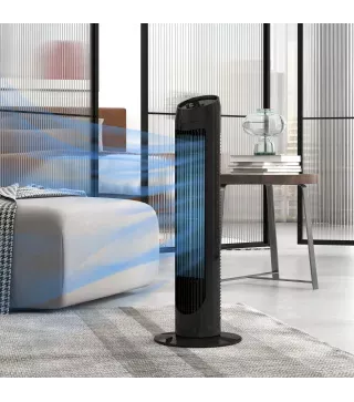 Ventilador de Torre 45W Ventilador Vertical Silencioso con 3 Velocidades Oscilación 70° para Salón Ø27x75 cm Negro