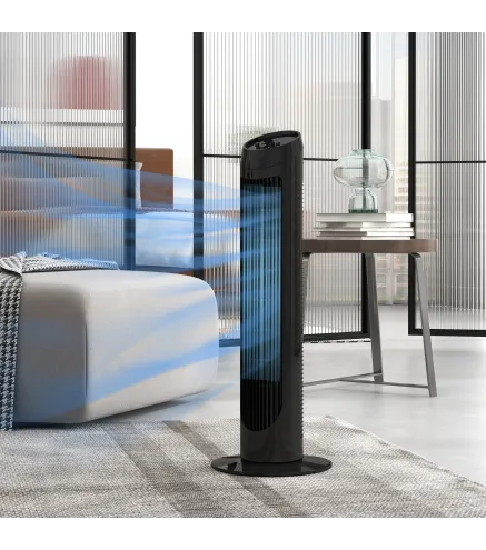 Ventilador de Torre 45W Ventilador Vertical Silencioso con 3 Velocidades Oscilación 70° para Salón Ø27x75 cm Negro