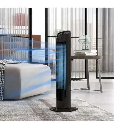 Ventilador de Torre 45W Ventilador Vertical Silencioso con 3 Velocidades Oscilación 70° para Salón Ø27x75 cm Negro