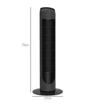 Ventilador de Torre 45W Ventilador Vertical Silencioso con 3 Velocidades Oscilación 70° para Salón Ø27x75 cm Negro