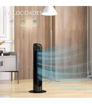 Ventilador de Torre 45W Ventilador Vertical Silencioso con 3 Velocidades Oscilación 70° para Salón Ø27x75 cm Negro