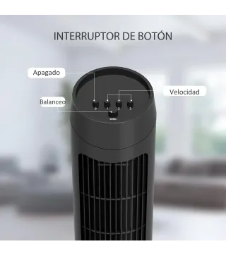 Ventilador de Torre 45W Ventilador Vertical Silencioso con 3 Velocidades Oscilación 70° para Salón Ø27x75 cm Negro