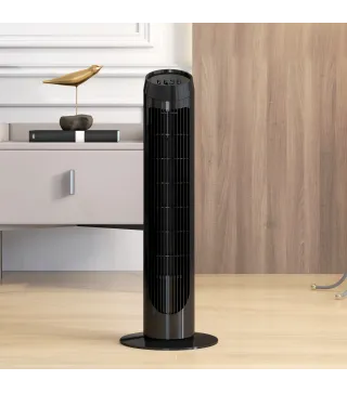 Ventilador de Torre 45W Ventilador Vertical Silencioso con 3 Velocidades Oscilación 70° para Salón Ø27x75 cm Negro